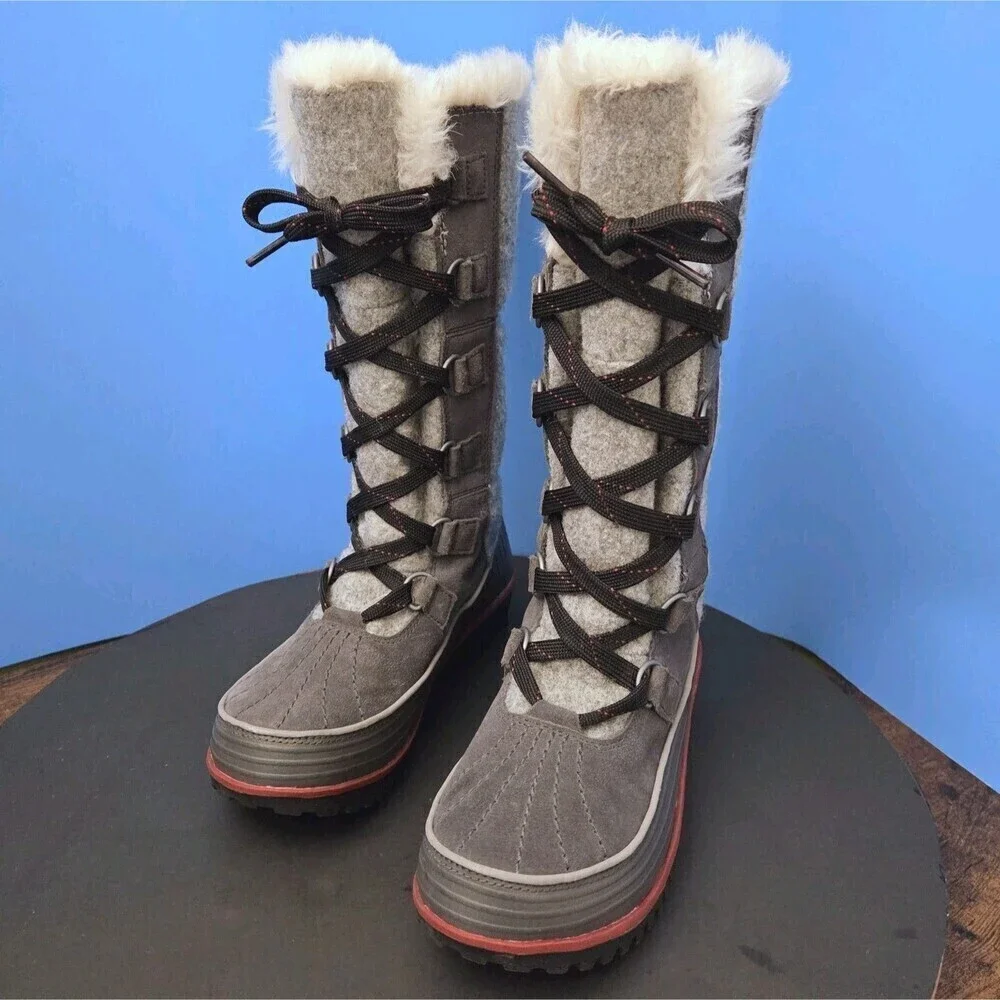 Sorel Tivoli High II Boots Women’s 6 Grey Suede Felt with Faux Fur Lining